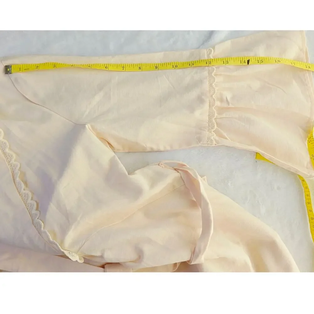 New MEROKEETY Midi Dress Medium Cream Tie Waist Bell Sleeve Cottagecore Milkmaid - Picture 13 of 13